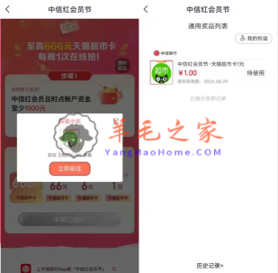 中信银行红会员节必中1-666元天猫超市卡 亲测中1元