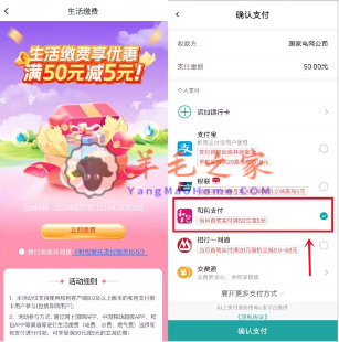 网上国网生活缴费45充50元电费 和包支付立减5元